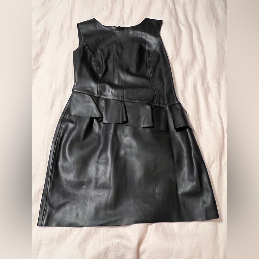Zara Faux Leather Mini Dress with Peplum, Large